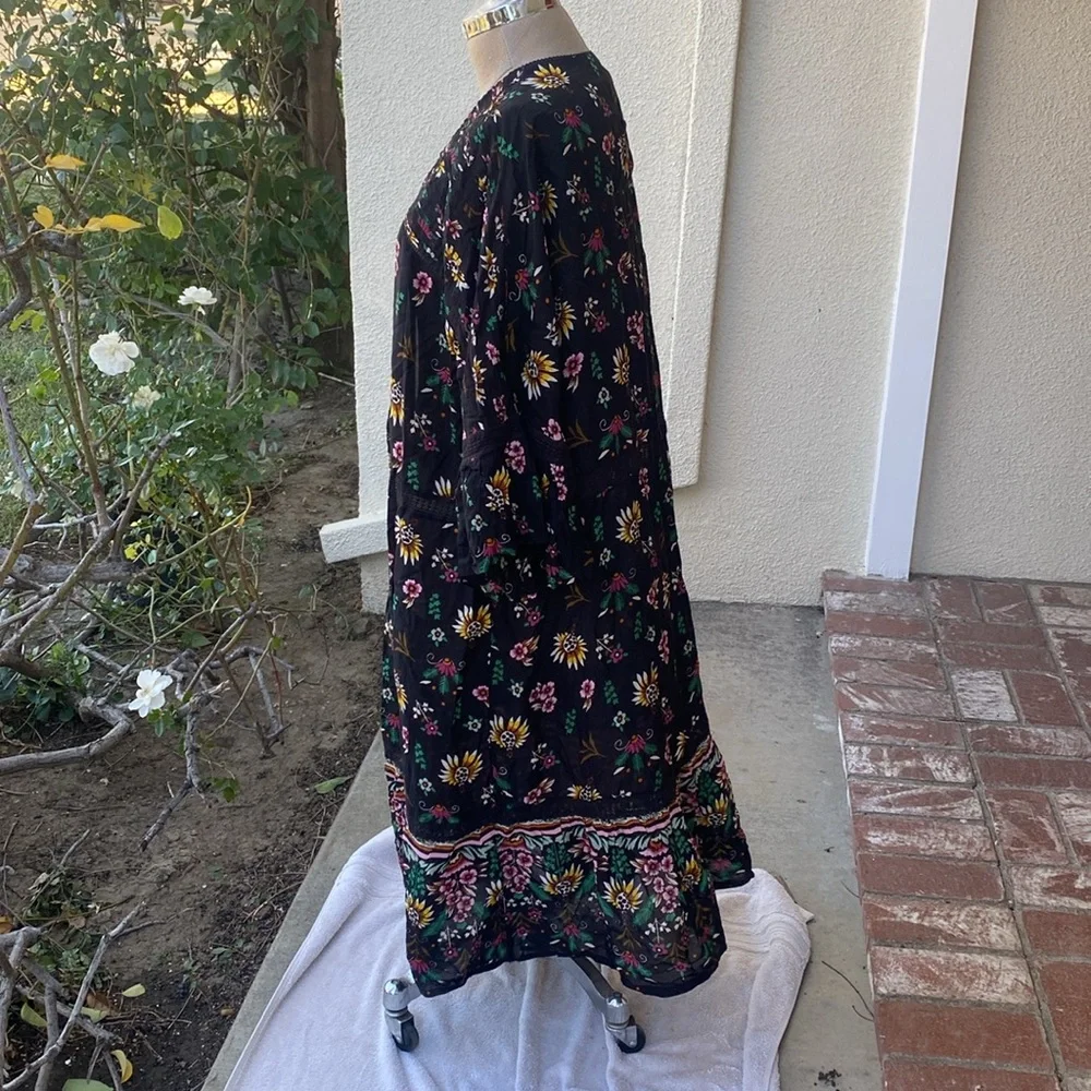 Anthropologie black floral kimono pintucked robe style dress/coverup. Worn once